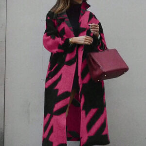 Hot Pink Casual Women's Trendy Colorblock Long Sleeve Knitted Cardigan